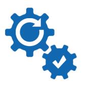 two gears with checkmark and looping arrow